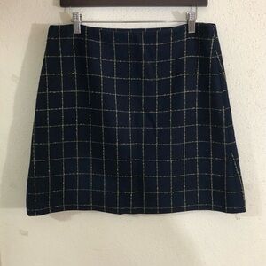 Ann Taylor Loft Women’s Mini A-Line Skirt Size 8 Navy Blue Plaid Lined Career